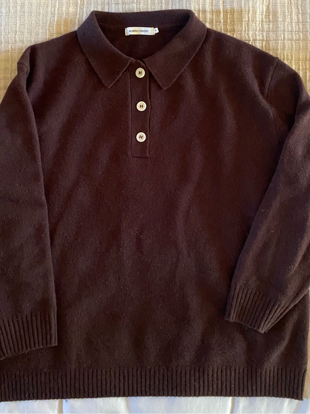 Almina Concept Wool Polo Sweater Merino Wool Brown Medium